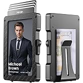 Mrain Minimalist Wallet for Men, Slim Aluminum Metal Money Clip Card Holder, RFID Blocking Pop Up Card Case, Mens Wallet with ID Window, Front Pocket Wallet, Gifts for Him (Carbon Fiber)