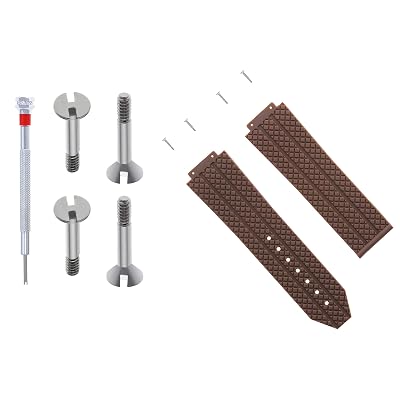 25MM RUBBER STRAP BAND FOR HUBLOT H BIG BANG WATCH BROWN 4 SCREW  SCREWDRIVER