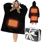 Glooglitter Heated Blanket Wearable Hoodie USB Oversized Heated Sweatshirt for Women with Giant Pocket 3 Heating Levels(Black,No Pattern)