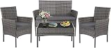 Panana Rattan Garden Furniture 4 Piece Set Grey Cushions