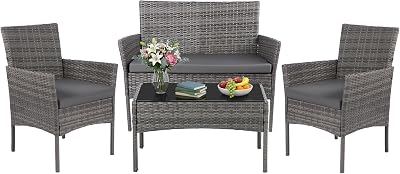 Panana Rattan Garden Furniture 4 Piece Set Grey Cushions