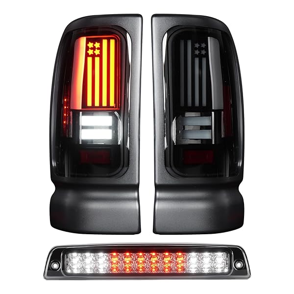 TRESOUND LED TAIL LIGHT + 3RD THIRD BRAKE CARGO LAMP FOR RAM 1500 1994-2001, FOR RAM 2500 3500 1994-2002, HIGH MOUNT STOP LIGHT REAR TAILLIGHT ASSEMBLY, 55055264AC, 55055265AC