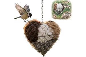 Handmade Fiber Bird Nesting Heart, Refillable Birds Haven,Alpaca Fiber Bird Material House, Outside Winter Tree Shelter for W