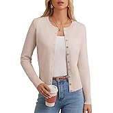 GRACE KARIN Women's Lightweight Fall Cardigan, Long Sleeve Knit Crop Sweater Trendy, Button Open Front Crewneck Jacket