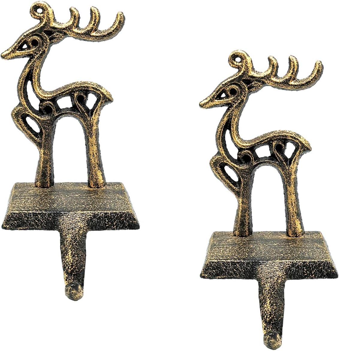 Ornament Hooks - 2 Pieces Reindeer Christmas Stocking Holder Christmas Hooks Skid Mantel Hooks Hanger for Fireplace Free Standing Christmas Decorations