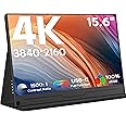 ZSCMALLS 4K Portable Monitor, 15.6" 3840 * 2160 Laptop Extended Monitor, 1500:1 100% sRGB USB-C HDMI Portable Gaming Monitor HDR Travel Monitor with Speakers & Smart for Laptop PS5/4 Xbox Switch