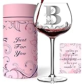 Personalized Birthday Gifts for Women - Customized Initial A-Z Wine Glasses, Unique Monogram Wine Gifts for Her, Mom, Wife, Sister, Daughter, Friend (Letter B)