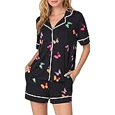 Room Service Womens Button Down Pajama Shirt & PJ Shorts Set - Soft and Stretchy Jersey - Lightweight Loungewear & Sleepwear