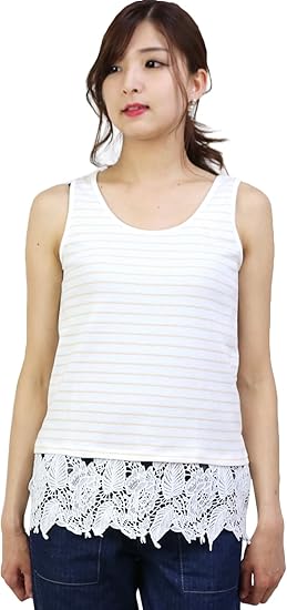 Amazon Co Jp ヨンユー 4u ボーダータンクトップ 裾レース Iz 服 ファッション小物