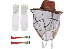 WITBEE Beekeeping Cowboy Hat, Set of Beekeeping Hat with Goatskin Gloves and Stainless Steel Hive Scraper Tools, Professional Beekeeper Hat Beekeeping Equipment Beekeeper Hand Tool