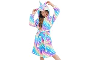 Vopawetty Girls Fleece Hooded Robe Kids Toddler Christmas Soft Robe 3-11 Years
