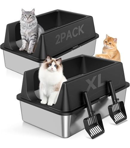 Amazon.com: KITCATY 2PACK Stainless Steel Cat Litter Box, 17" L x 13" W x10  H Metal Kitty Litter Box with Lid, Suitable for Small and Medium-Sized Cats  Never Absorbs Odors, Leak-Proof, Non-Sticky,