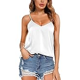 VIDUSSA Womens Silk Satin Tank Tops V Neck Casual Cami Sleeveless Camisole Blouses Summer Basic Tank Shirt