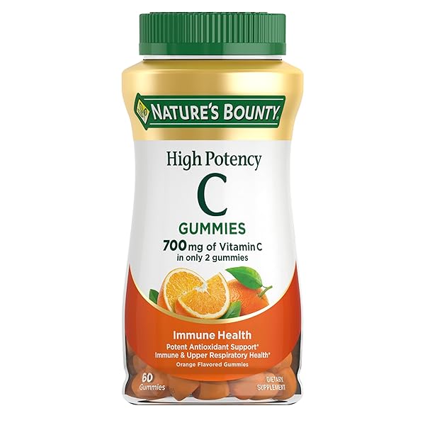 NATURE’S BOUNTY VITAMIN C GUMMIES 700MG, HIGH POTENCY VITAMIN C CHEWABLE GUMMIES FOR ADULTS, IMMUNE SUPPORT SUPPLEMENT, DIETARY SUPPLEMENT, ORANGE FLAVOR, 60 CT