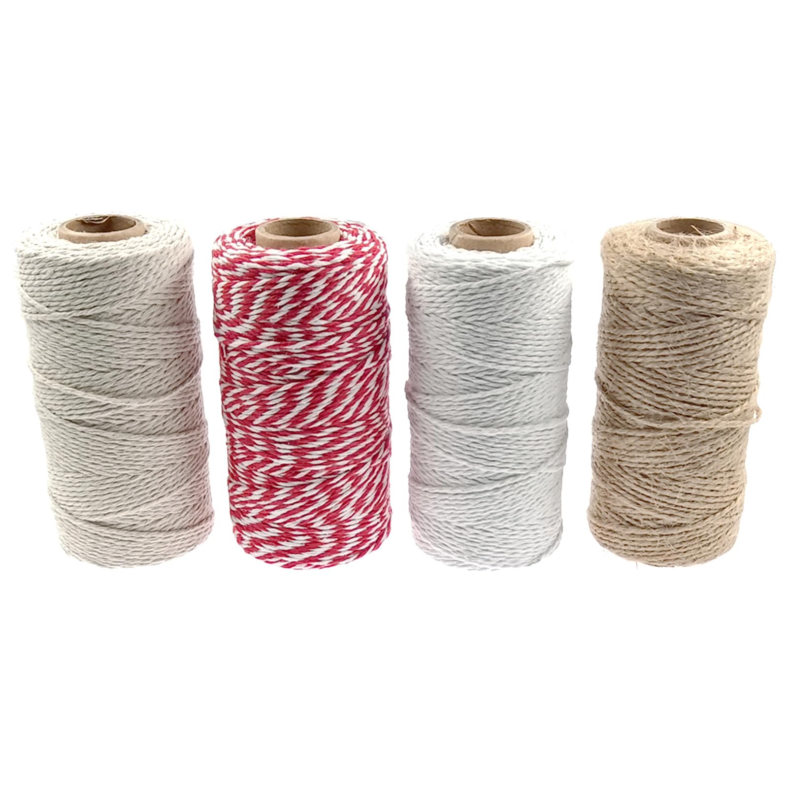 ZHIYE 400M 2mm Beige Cotton String + Butchers String + Red and White Twine + Jute Twine for Cooking, Tying Meat, DIY, Gift Decorations, Wrapping