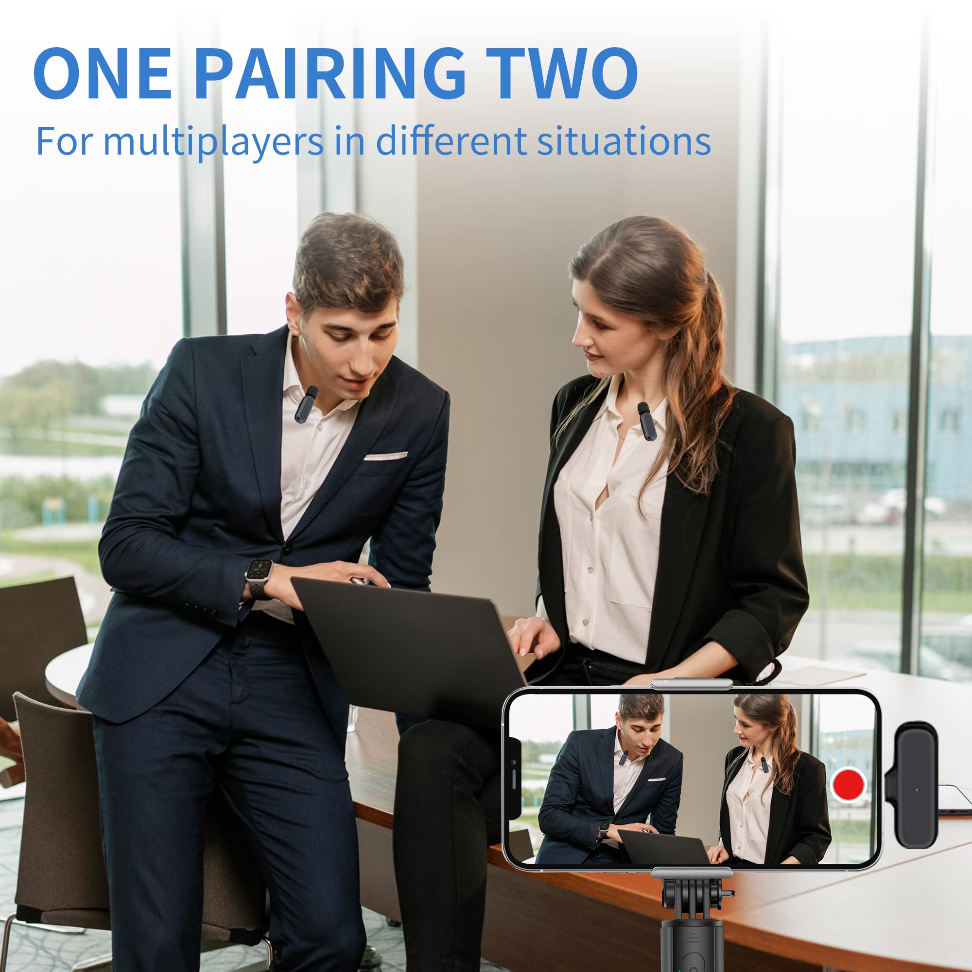 2 Pack Professional Wireless Lavalier Microphone for iPhone iPad Android with Charging Case Noise Reduction Plug-Play Clip on Lapel Mic for Video Recording Vlogging, YouTube, Interview, Live Streaming