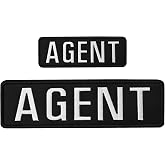 Agent Patch Set &ndash; 3x10 &amp; 2x4 &ndash; Embroidered Hook-Back Badges for Tactical Vests, Uniforms, Jackets &ndash; White Text on Black &ndash; 2 Pieces