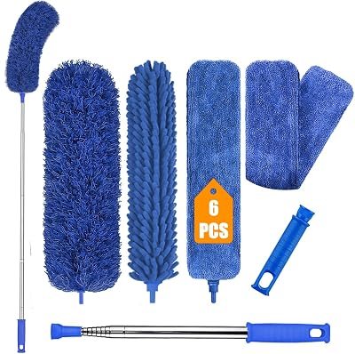 Kelursien Extendable Feather Duster 6-Piece Cleaning Kit 100 Inch Pole