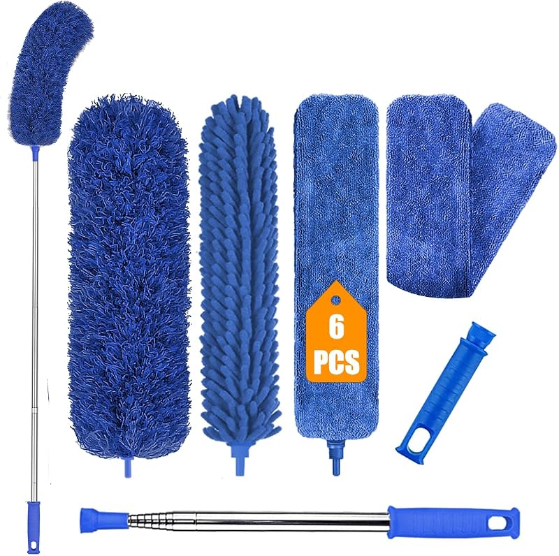 Kelursien Extendable Feather Duster 6-Piece Cleaning Kit 100 Inch Pole