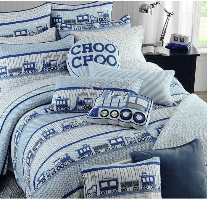 Amazon Com Brandream Kids Comforter Set Queen Size Blue Train Bedding Sets Cotton Quilt Set 3 Piece Home Kitchen