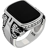 Solid 925 Sterling Silver Onyx Stone Turkish Handmade Eagle Design Luxury Heavy Men's Ring