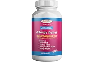 HEALTH LFE Allergy Relief, Medicine Diphenhydramine HCl Caplets, 25 mg | Children and Adults | Relieves Sneezing, Runny Nose, Hay Fever Symptoms, Itchy Eyes and Throat (Large,1000 Count)