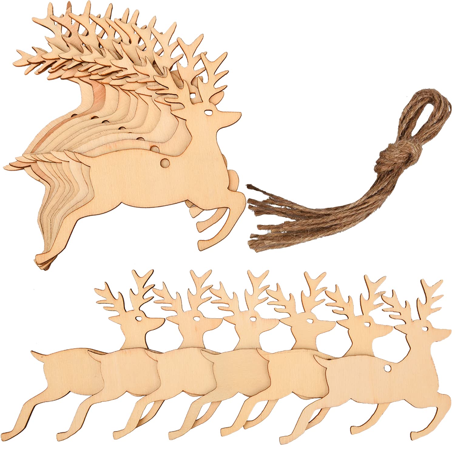 20 Reindeer Rustic Wooden Bauble Hanging Décor - Natural Wooden Reindeer Shape Embellishments for Christmas Wedding Party Bunting Decoration