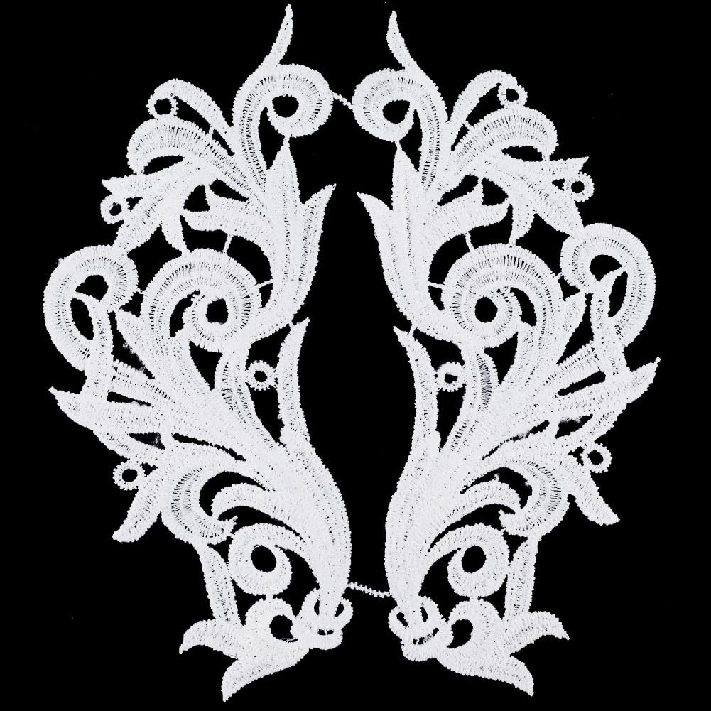 GORGECRAFT 6 Pairs White Flower Lace Fabric Sewing Floral Patches Trim Applique Lace for Sewing Trims Wedding Dress Clothes DIY Decoration