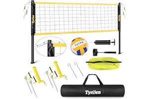TYRSEN Volleyball Net Outdoor, Professional Volleyball Net for Backyard with Anti-Sag Device Adjustable Height Poles, Portable Volleyball Set with Official Volleyball, Pump, Boundary Line