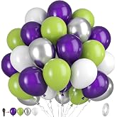 Green Purple White Balloons, 50pcs Green Purple Balloon for Toy Theme Party | 12inch Silver White Black Purple Balloon for Birthday Boys Baby Shower Toy Theme Party Anniversary Graduation Decorations