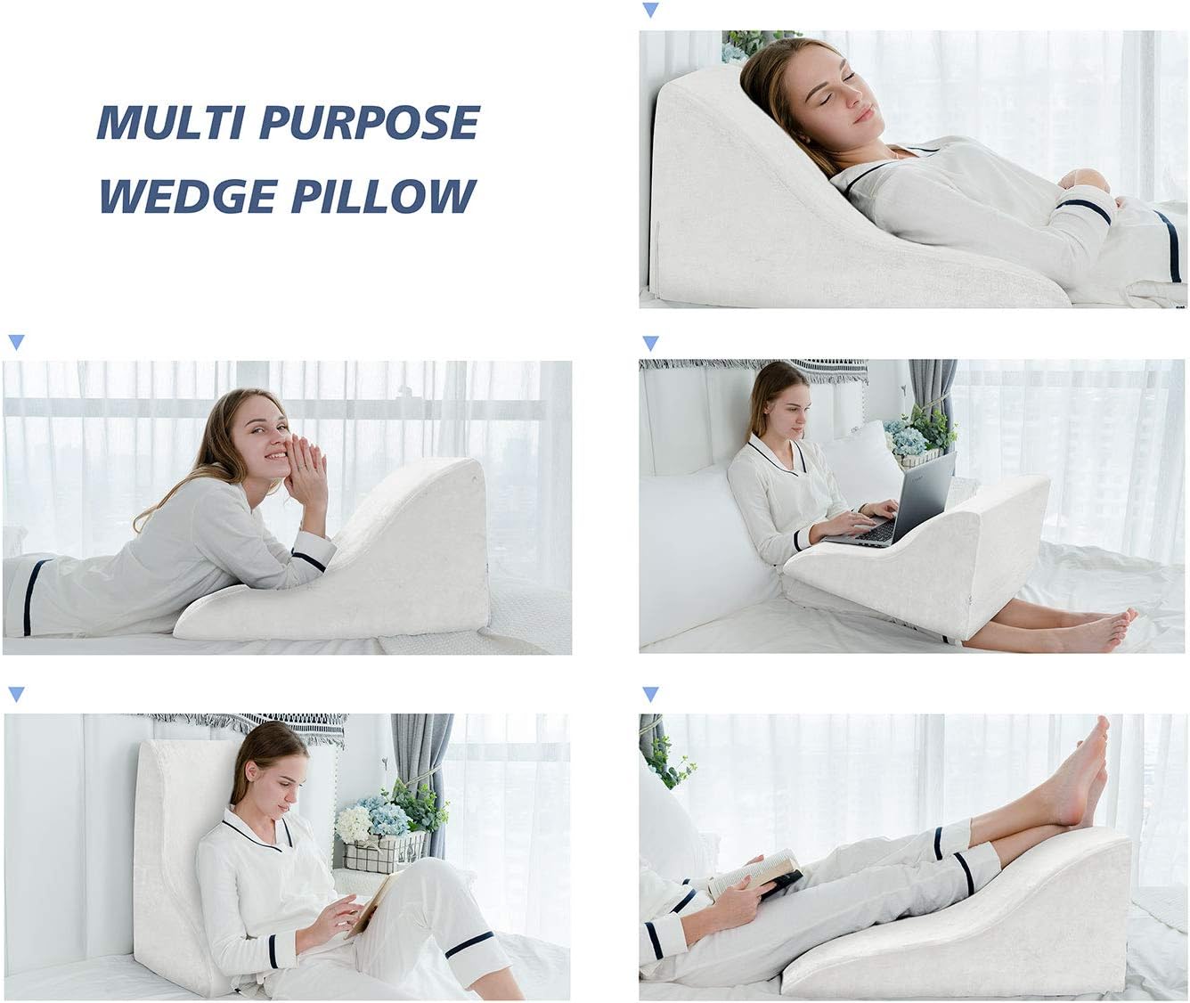 Bed Wedge Pillow - Helps with Acid Reflux, Gerd, Heartburn, Back & Knee Pain - Positioner Supportive Foam Pillow for Sleeping - with Washable Cover: Health & Personal Care