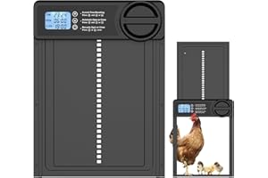 SHENDER Automatic Chicken Coop Door, Battery-Powered Aluminum Automatic Chicken Door with Anti-Pinch Feature, Timer and LCD Display,Anti-Pinch Functionality, and Durable Aluminum Design Black