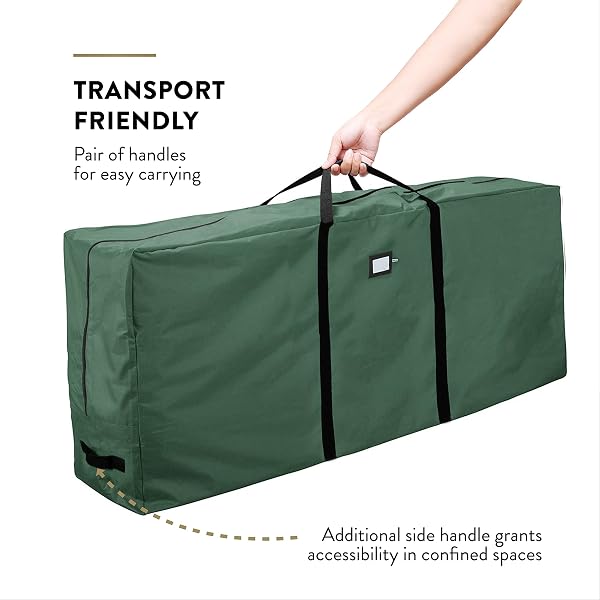 ZOBER 600D OXFORD FABRIC LARGE CHRISTMAS TREE STORAGE BAG – FITS 9 FT ARTIFICIAL TREES – TEAR PROOF WATERPROOF CHRISTMAS TREE BAG FOR STORAGE BOX FOR XMAS – STRONG, DURABLE HANDLES – CARD SLOT – GREEN