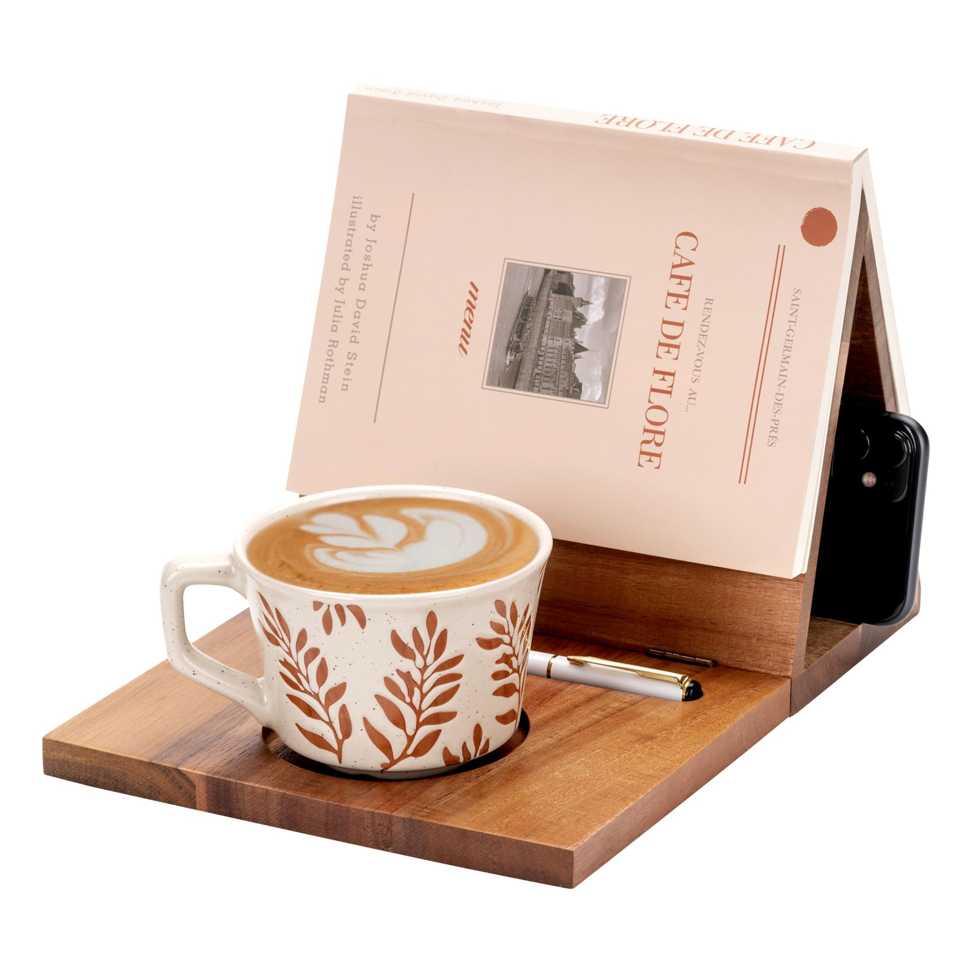 Book Nook Reading Valet with Cup Holder, Wooden Book Stand Coffee ...