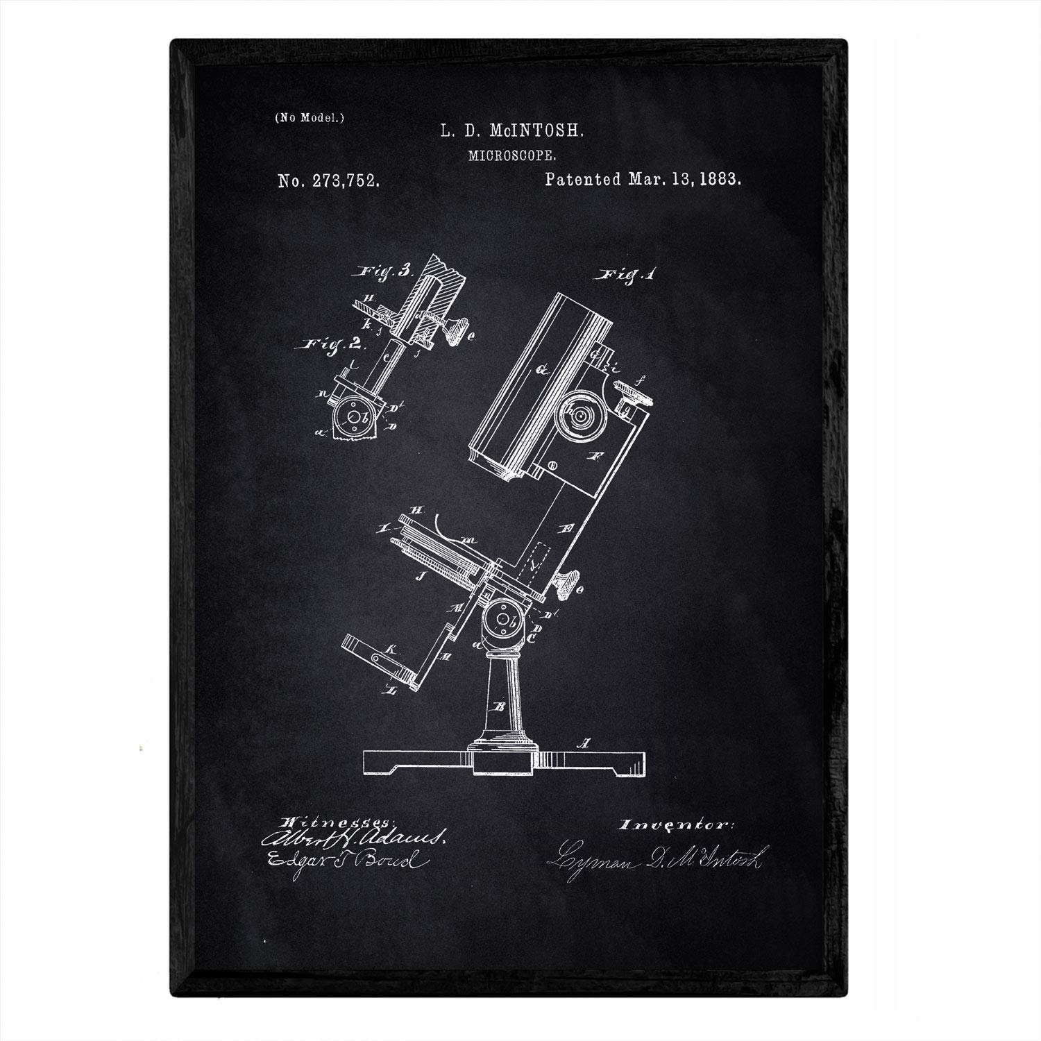 Nacnic Poster Microscope patent. Sheet with old design patent A3 size with black background — image 1