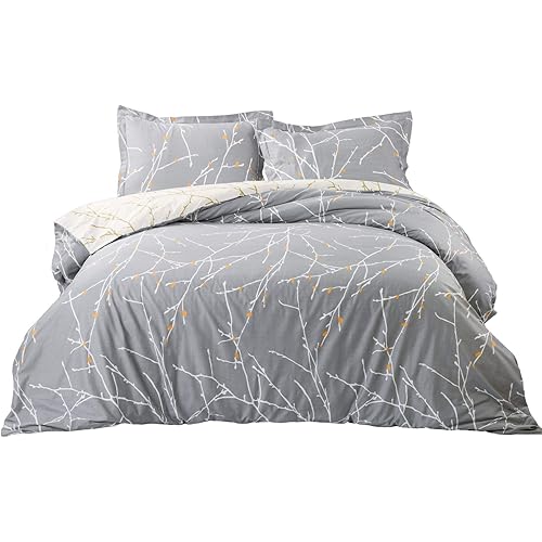 Bedsure Duvet Cover Set with Zipper Closure-Grey/Ivory Printed Pattern,Twin (68x90 inches)-2 Pieces (1 Duvet Cover + 1 Pillow Sham)-110 GSM Ultra Soft Microfiber