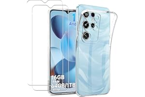 GEJEFA Crystal Clear Case for OUKITEL C2 with 2 Pack Screen Protector, [Anti-Yellowing] Flexible Transparent TPU Anti-Scratch