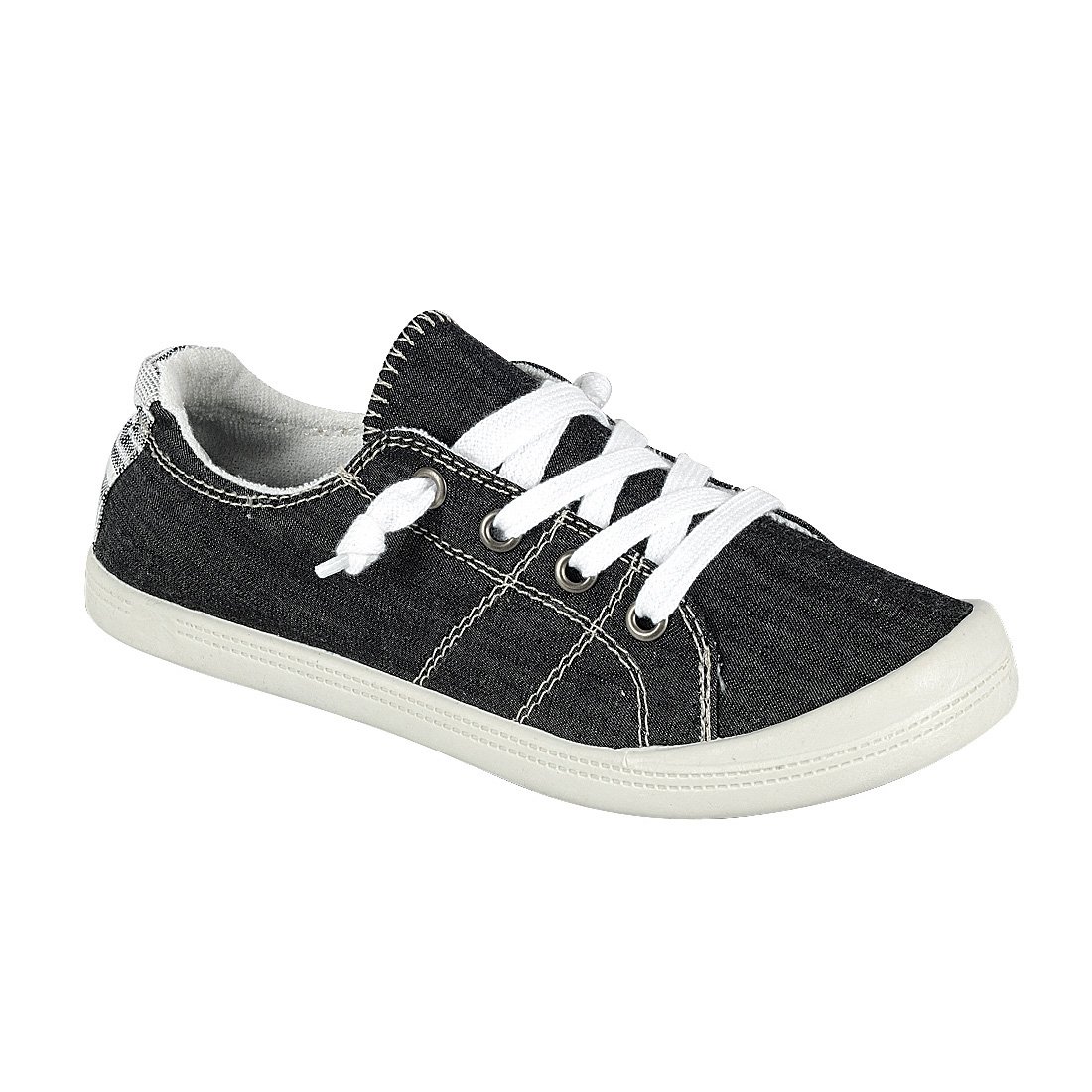Forever FQ76 Women's Lace Up White Sole Casual Street Sneakers, Color:Black, Size:7