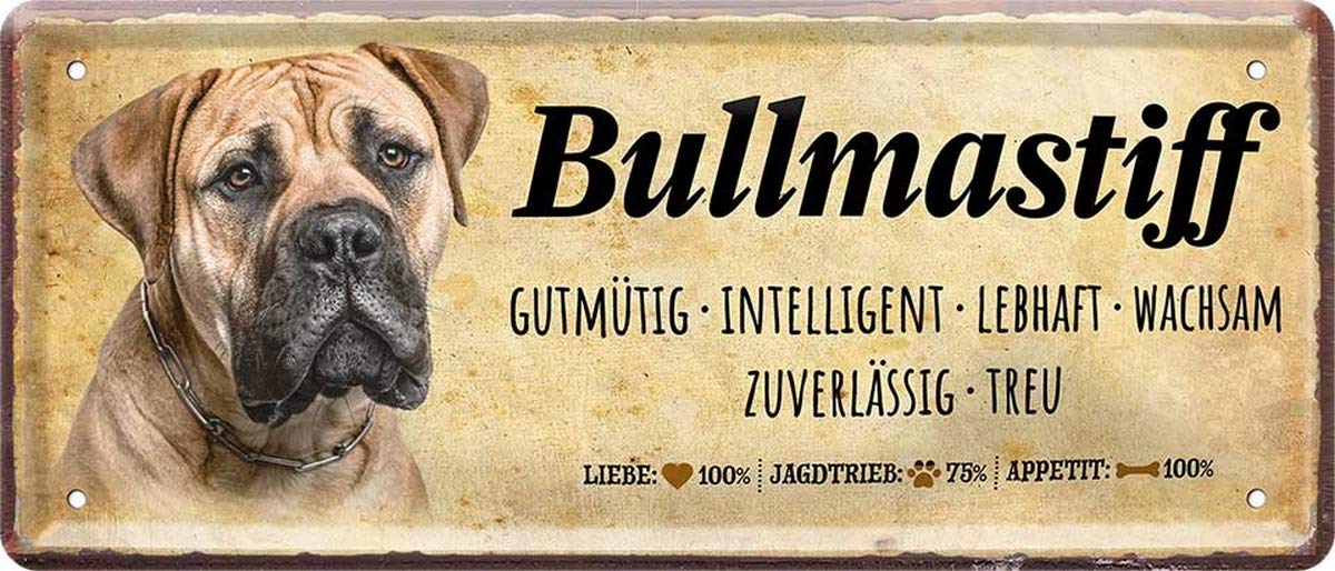 N / A Bullmastiff Dog Letter 28 x 12 cm Decorative Saying Tin Sign 1354