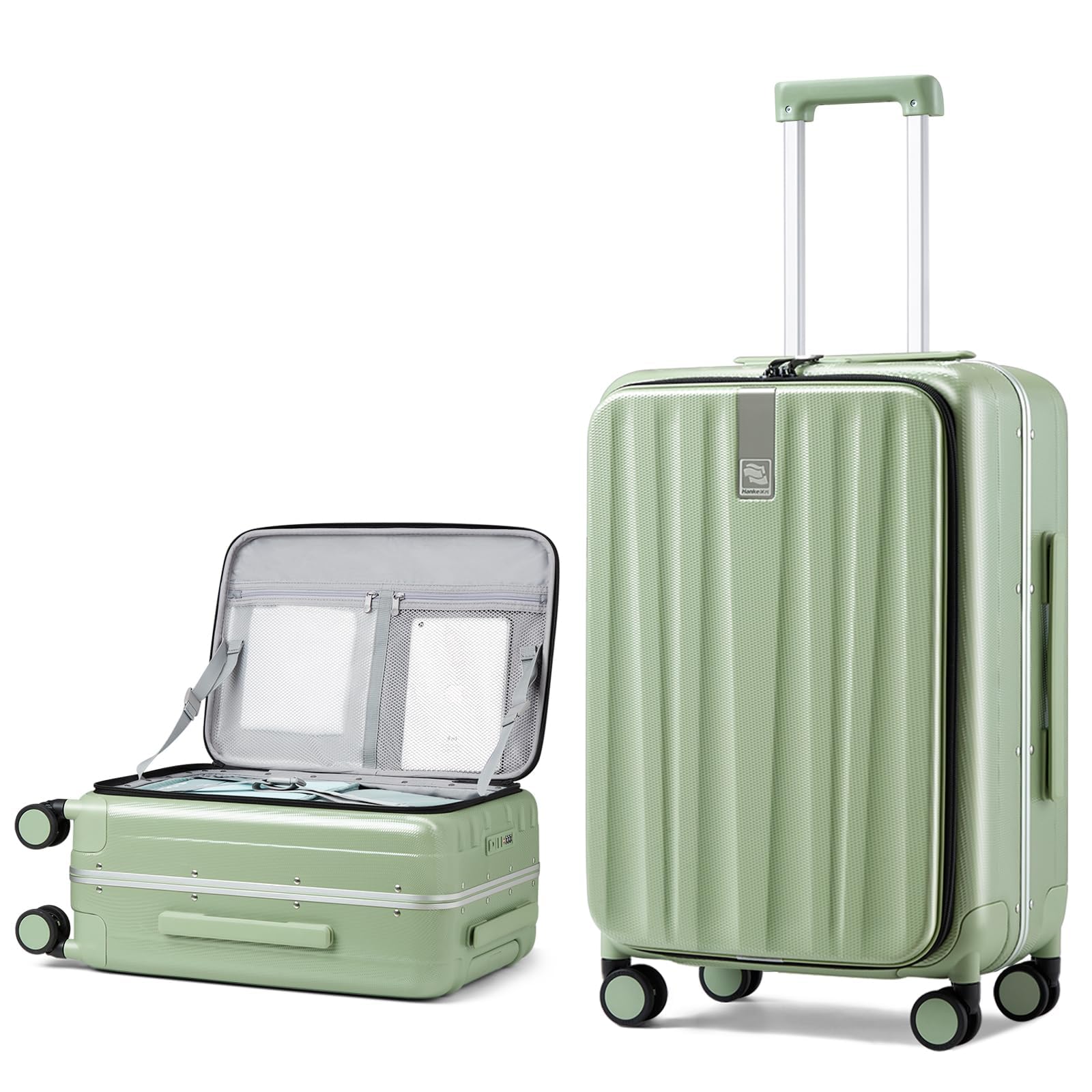 Photo 1 of Hanke 26 Inch Large checked Luggage PC Hard Shell luggage Top Opening Aluminum Frame Travel Luggage Suitcases with Wheels for Woman Men.(Bamboo Green)