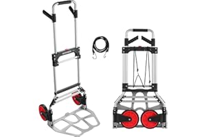 COOCHEER 380LB Capacity Folding Hand Truck Dolly - 2 Wheel Foldable Dolly Cart, Collapsible Aluminum Luggage Cart, Moving Trolley with Wheels Telescoping Handle(Update)