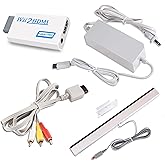 Xahpower 4 in 1 Accessories Bundle Kits for Wii, AC Power Supply Adapter + Composite Audio Video Cable + Wii to hdmi Converter and Wired Infrared Ray Sensor Bar Compatible with Nintendo Wii