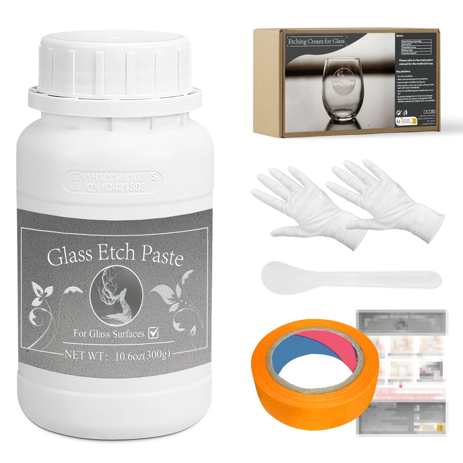 WAN2TLK Glass Etch Paste Kit - 300g, Create Permanently Stunning Designs on Glass Surfaces, Perfect for DIY Mirrors, Windows, Glassware