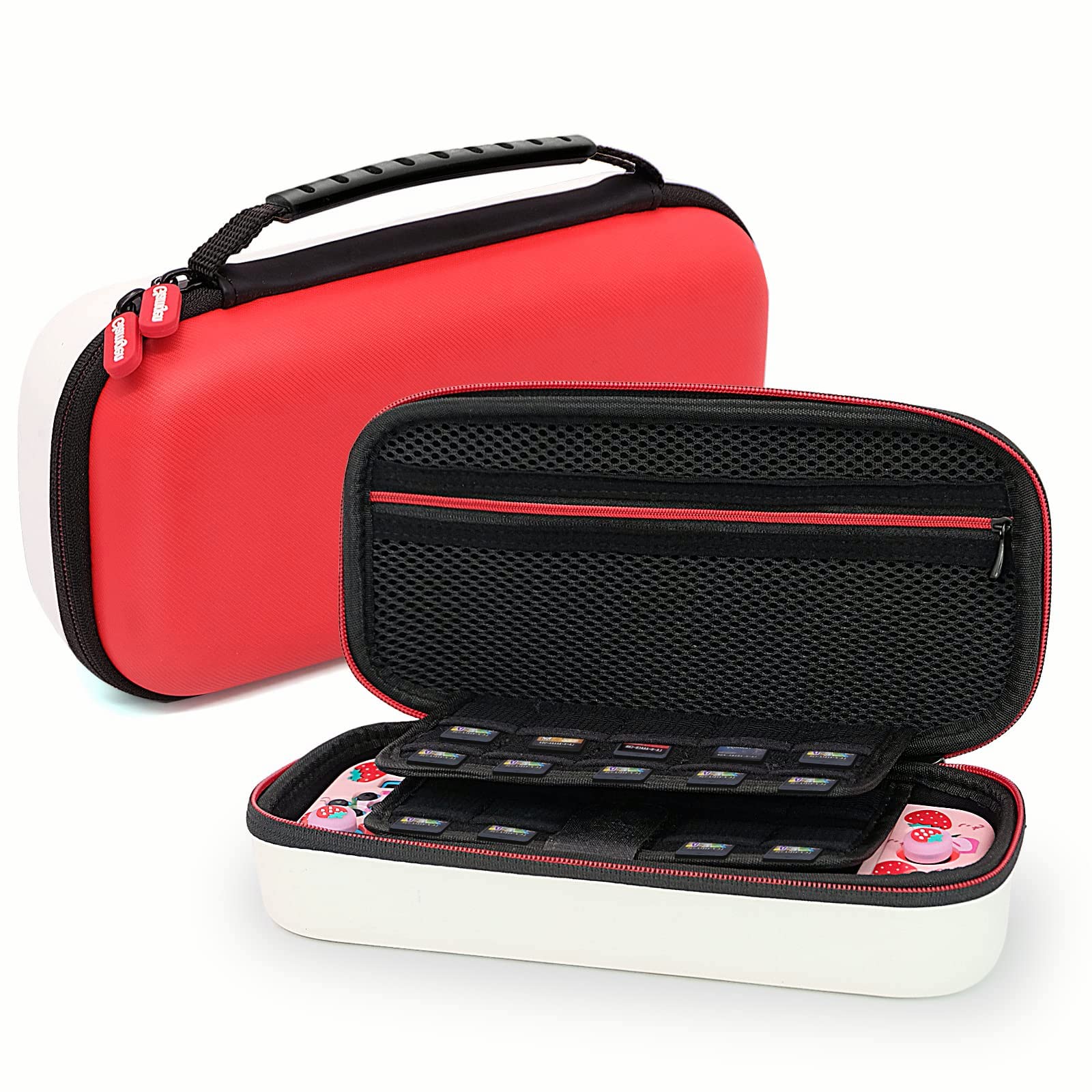 Carrying Case for Nintendo Switch,Switch Game Case with 20 Game Card Slots,Fit Original Charger AC Adapter,Hardshell Protective Travel Pouch Bag,Red