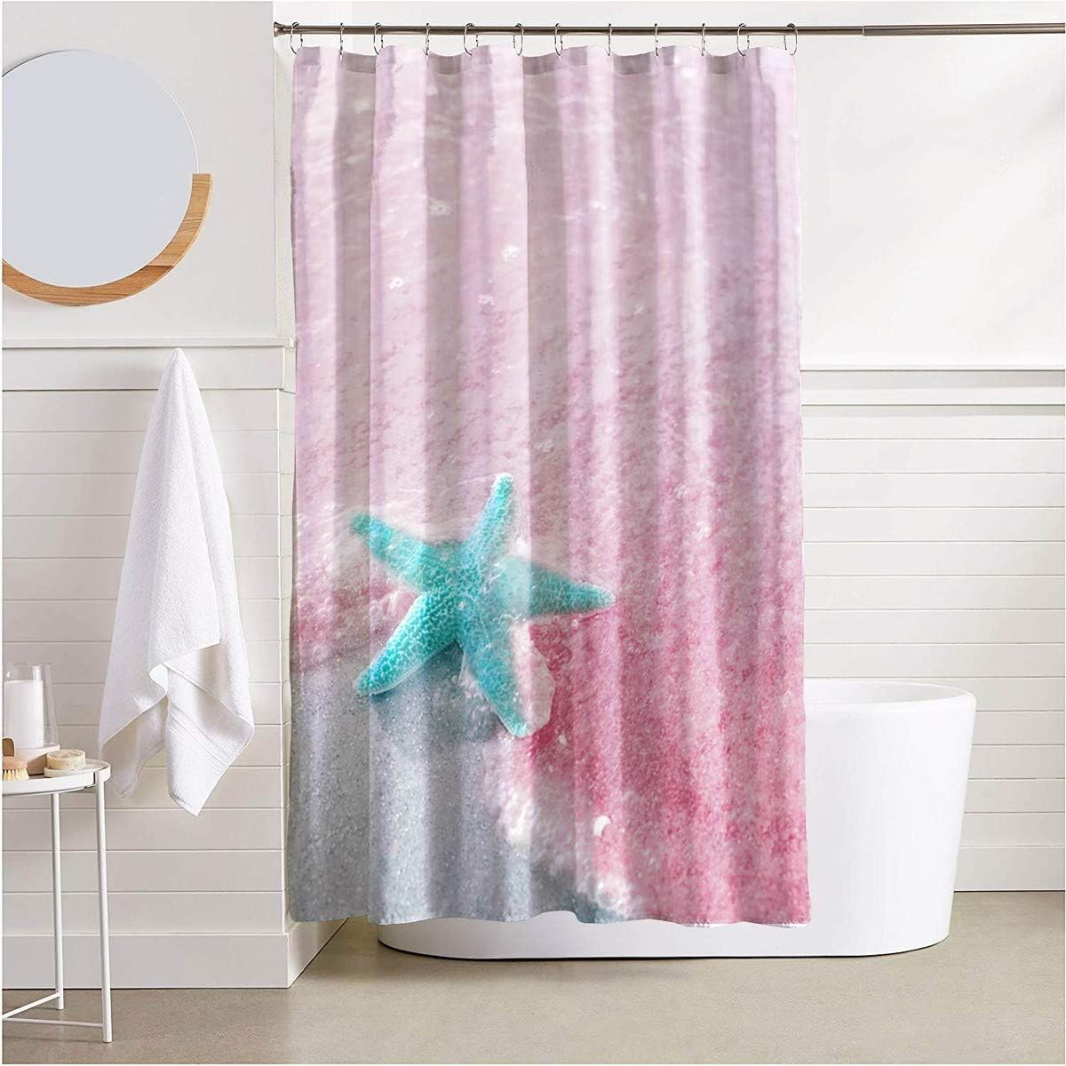 Amazon Com Hmwr Kisy Bling Pink Sea Ocean Fabric Shower Curtain Sweet Starfish Bathroom Decor Weighted Shower Curtain For Bathtub Showers 70 X 70 Romantic Women Like Home Kitchen