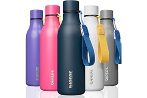 BJPKPK Insulated Water Bottles, 18oz Stainless Steel Metal Water Bottle with Strap, BPA Free Leak Proof Thermos, Mugs, Flasks, Reusable Water Bottle for School, Sports & Travel, Navy Blue