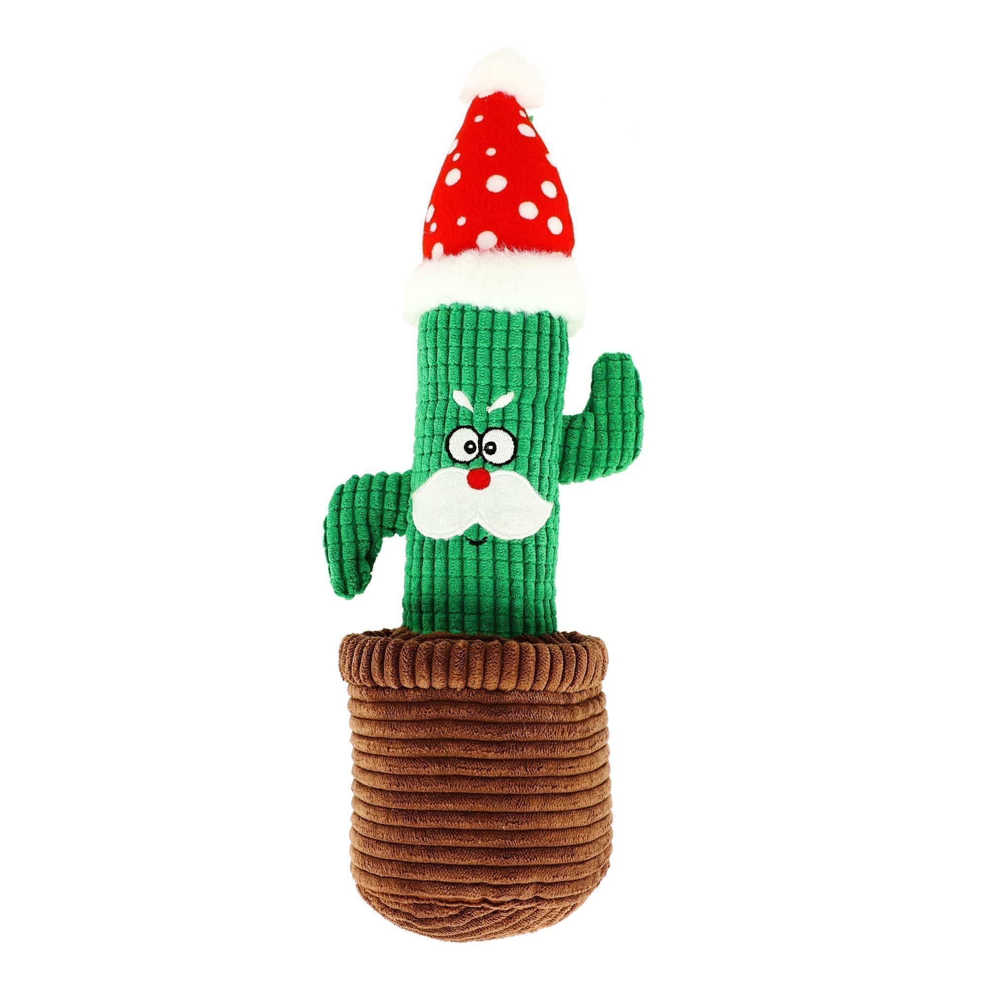 DINGO Plush Cactus Santa Dog Toy in Brown Pot with Sewn-in Squeaker, Funny for Dog Training, Fetch, Play, Reward, 34 cm Long, Multicolor 17475
