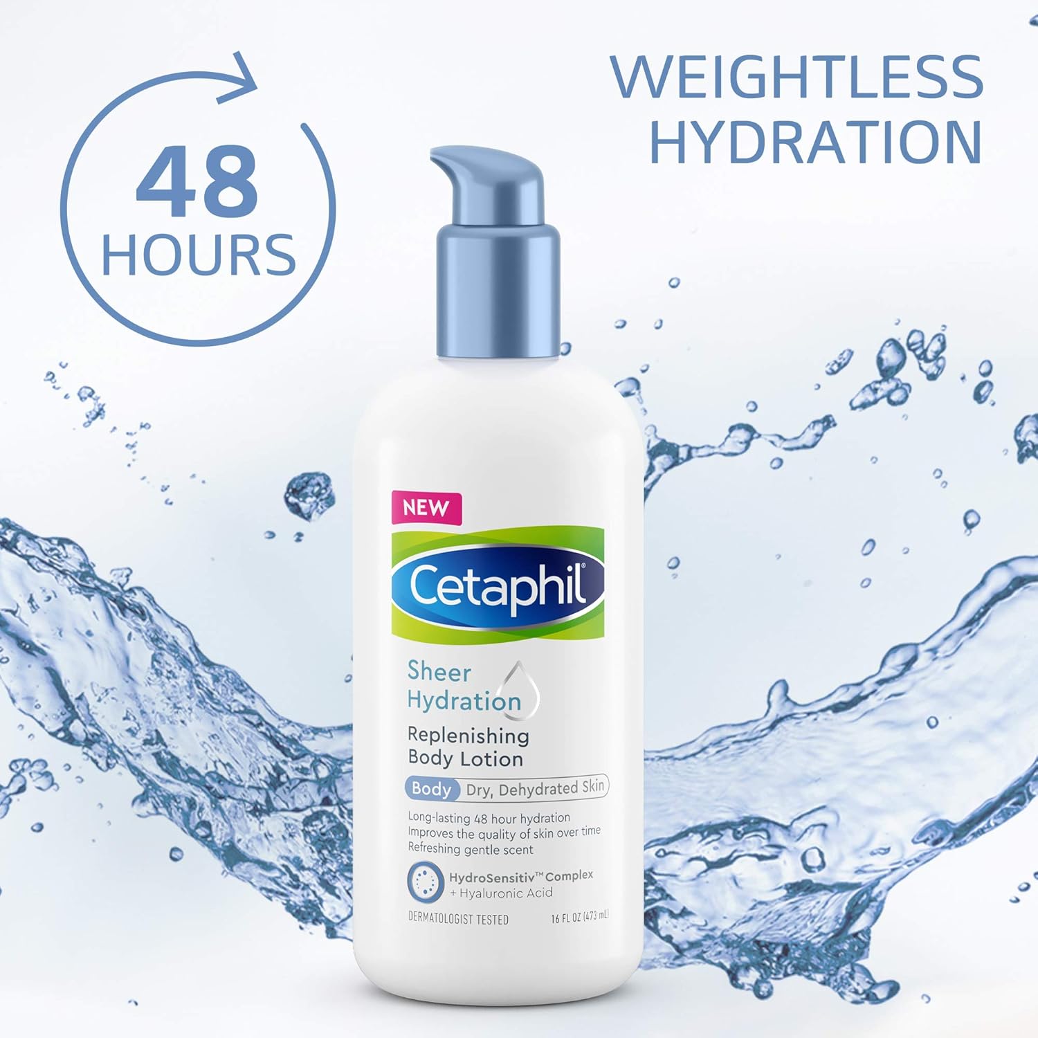 Cetaphil Sheer Hydration Replenishing Body Lotion for Dry Skin, 48 Hour Sensitive Skin Body Moisturizer, With Hyaluronic Acid, Vitamin E & Vitamin B5, Dermatologist Recommended, 16 Fl Oz : Beauty