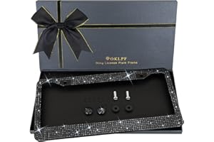 OKLPF Bling License Plate Frame for Women, Sparkly Stainless Steel License Plate Frames| Over 1200 pcs 14 Facets Bedazzled Clear Glass Rhinestone Crystals w/Free Glitter Diamond 1PCS Box (Black)