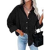 Womens Corduroy Button Down Shirts Dressy Casual Long Sleeve Blouses Oversized Fall Tops Jackets Shackets 2025